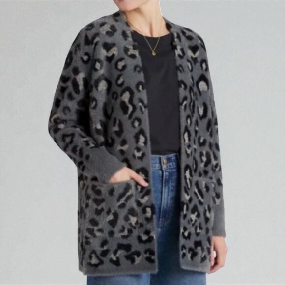 Evolution by Cyrus Leopard Wallie Fuzzy Open Cardigan Sweater Size Small - Picture 1 of 13